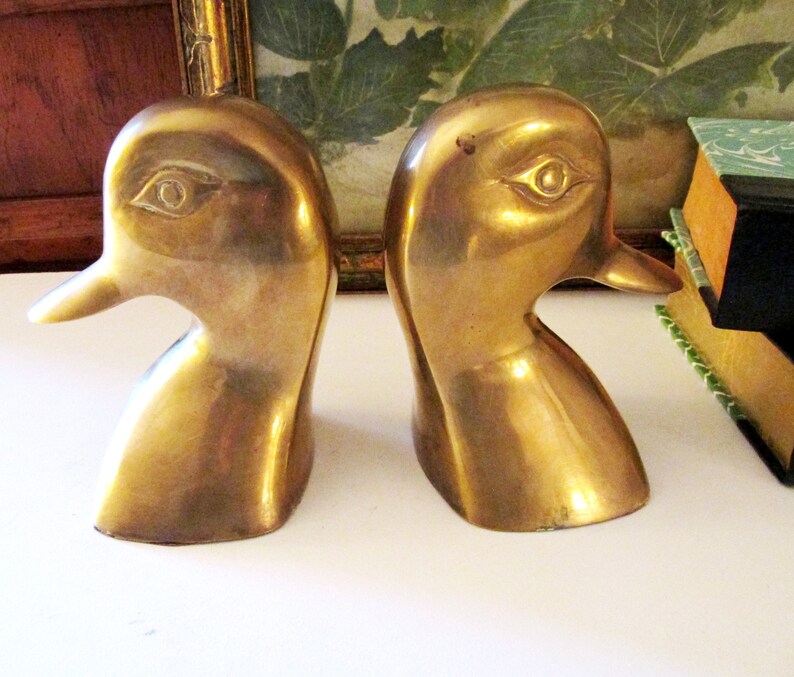 Vintage Brass Duck Head Bookends Preppy Decor Farmhouse Etsy