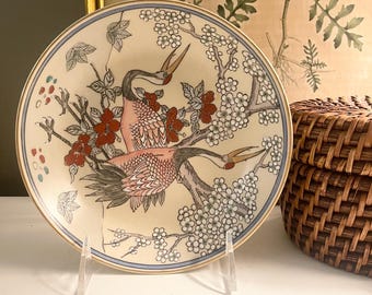 Vintage Macau Hand-Painted Crane Bowl, Chinoiserie Decor (7 inch)