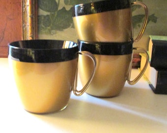 Vintage Set of Three West BendThermo-Serve Coffee Mugs, Black and Gold, Mid Century, Insulated Cups, Made in USA, Espresso Cups