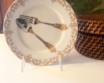 French Limoges Dessert Plate,  Fork & Spoon Pattern, St. Martin, Hollywood Regency