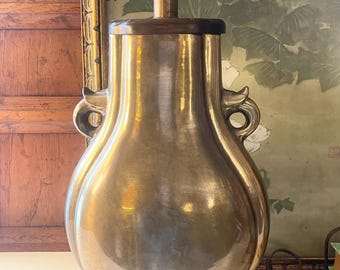 Vintage Frederick Copper Lamp, Oriental Gold Metal Chinoiserie Chic Lamp, Decor, Hollywood Regency, Library Decor