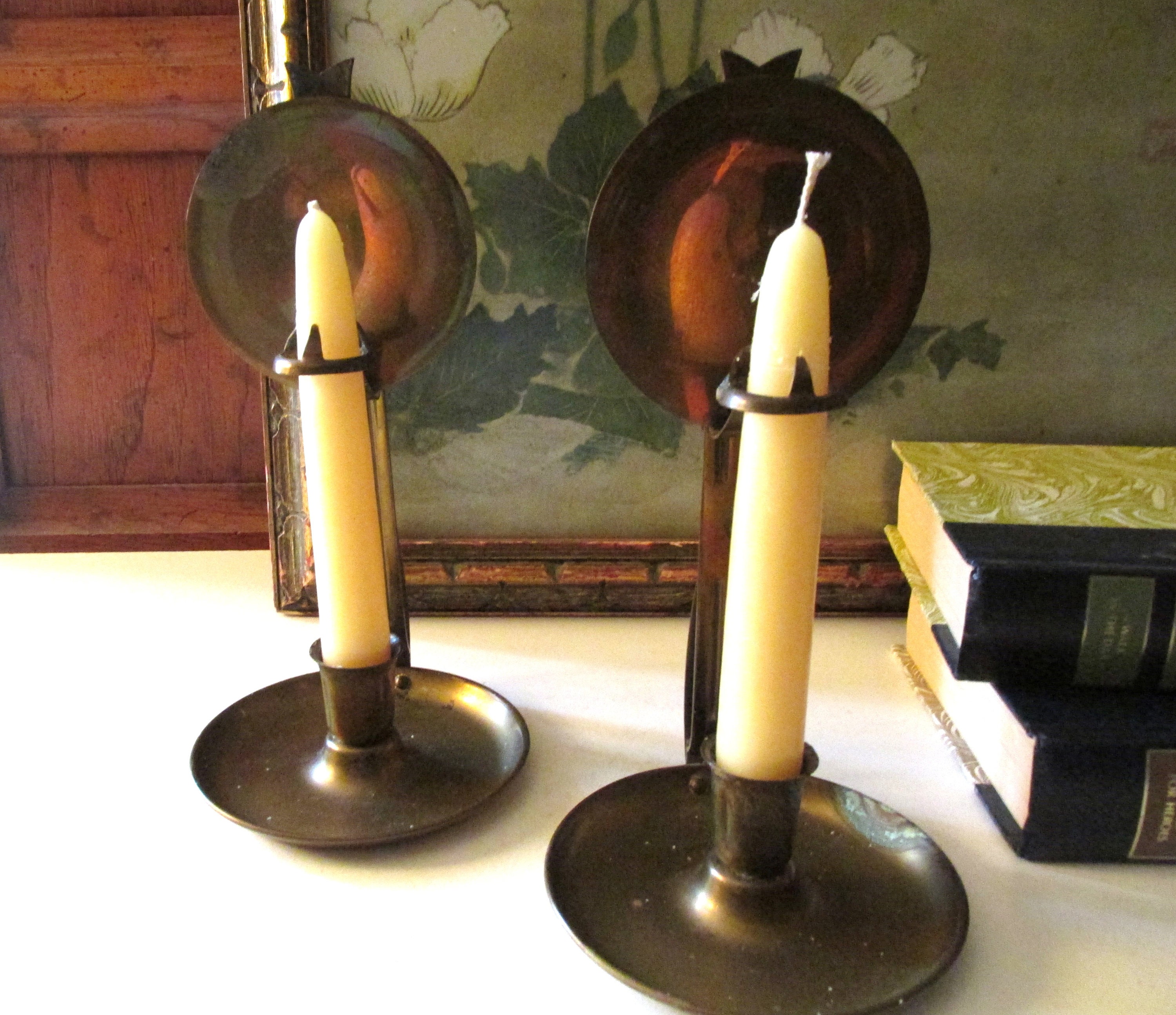 Pair of 24'' Tall Vintage Brass Church Candle Stick Holders With Cross