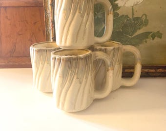 Vintage Rodolfo Padilla Mexico Set of 4 Drip Glaze Stoneware Mugs, Art Pottery Mugs, Hand Made Mugs