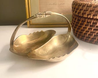 Vintage Brass Double Swan Tray, Hollywood Regency Catchall, Jewelry Holder, Wedding Brass