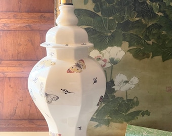 Vintage Butterfly Ginger Jar Lamp, Chinoiserie Lamp, Palm Beach Decor, Library Decor, Home Office Decor, The Gilded Tassel