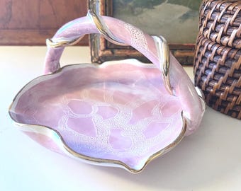 Vintage Signed  Italian Pottery Tray, Pink Hand Painted Trinket Tray, Grandmillennial Decor, Candy Dish