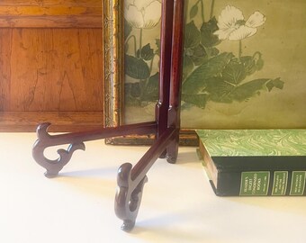 Oriental Hardwood Plate Easel, Carved Chinese Picture or Plate Stand, Vintage Photo Easel