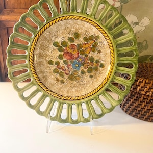 Vintage Deruta Pottery Reticulated Plate, Italian Majolica Wall or Cabinet Plate, Tuscany Decor, Grandmillenial Style