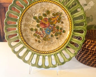 Vintage Deruta Pottery Reticulated Plate, Italian Majolica Wall or Cabinet Plate, Tuscany Decor, Grandmillenial Style