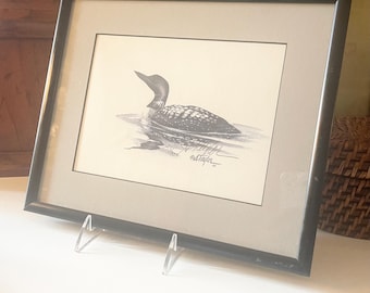 Vintage "Common Loon" Bird Framed Hand Signed Lithograph, Alice Taylor Artist, 1984, Numbered 133/1500, Farmhouse Decor, Father's Day Gift
