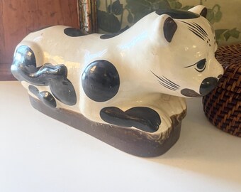 Vintage Cizhou Ware Cat Figurine, Oriental Ceramic Cat "Pillow"