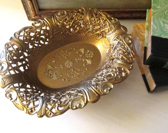 Vintage Italian Florentine Bowl, Ornate Metal Gilded Bowl, Hollywood Regency, Grandmillenial Decor