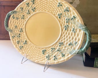 Vintage Bordallo Pinheiro Shamrock Yellow Plate, Majolica Style, Spring Table Decor, Easter Decor, Garden Party Decor, Alfresco Dining