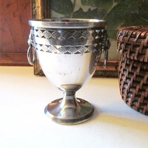 Vintage Ellis-Barker Pedestal Cup with Lion Head Handles, Menorah Hallmark, Silver Plated Vase