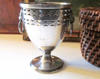 Vintage Ellis-Barker Pedestal Cup with Lion Head Handles, Menorah Hallmark, Silver Plated Vase