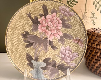 Vintage Cloisonne Trinket Dish, Oriental Pink Peony Butterfly Decor, Chinoiserie Chic