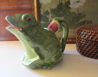 Vintage Italian Majolica Style Frog Pitcher, Alfresco Dining, Palm Beach Table Decor, San Marco