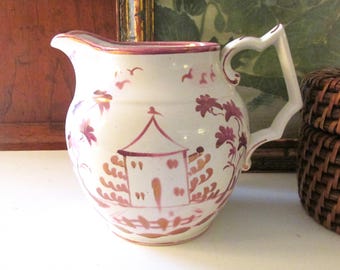 Vintage Signed J. Palin Thorley Jug, Pink Luster Ware Pitcher, English Country Kitchen