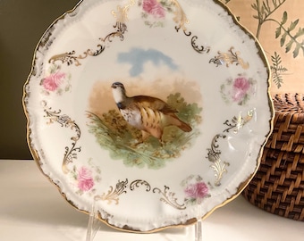 Antique PM Bavaria Game Bird Plate, Gilded Porcelain Wall Decor