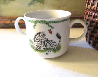 Lynn Chase Jungle Party 2-Handles Child’s Mug Cup,  Elephant Zebra, Baby Cup, Mother's Day Gift