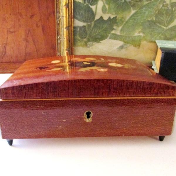Vintage Marquetry Inlaid Jewelry Box,  Musical Jewelry Box, Jewelry Box, 1970's Trinket Box