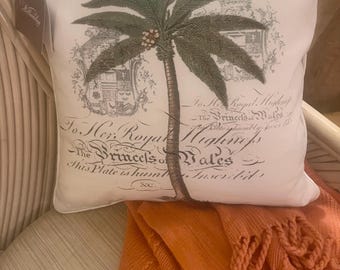Williamsburg "Barbados" Pillow, British Colonial Decor, NOS 18" x 18" Pillow, Palm Beach Chic,