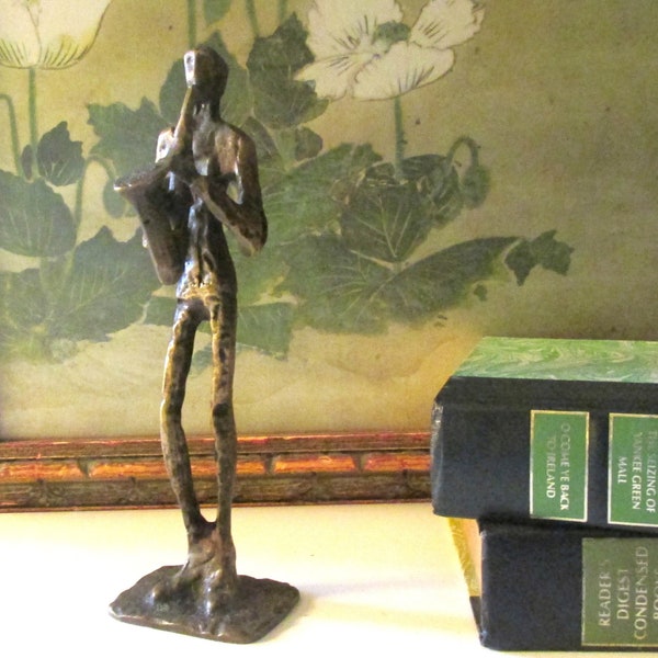 Vintage Saxphone Player Sculpture, Brutalist Bronze Tone Metal Figurine, Gift For Jazz Lover