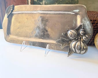 Vintage Cast Aluminum Pumpkin and Acorn Tray, Harvest Fall Cracker Tray, Fall Candle Tray