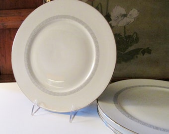 Four Greek Key Plates, Furstenberg Germany, Kate Spade Style, Retro 1960's Dinner Plates,