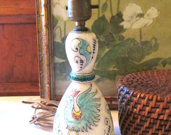 Vintage Italian Pottery Rooster Lamp, Mid Century Accent Lamp, Hand Painted Rooster Lamp, Italian Farmhouse Kitchen, Small Accent Lamp