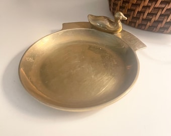 Vintage Brass Pocket Change Tray, Brass Duck, Trinket Dish