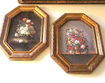Vintage Pair of Florentine Framed Prints, Made In Italy, Grandmillennial Wall Gallery Decor
