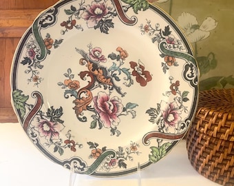 Antique Cauldon England Ironstone Dinner Plate, Multi Colored Transferware, Royal Cauldon, Chinoiserie Chic,  Aesthetic Design, L4183