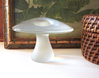 Vintage Large Glass Mushroom Figurine, Viking Mushroom Glass Art Frosted Mushroom Figurine, Grandmillennial Gift