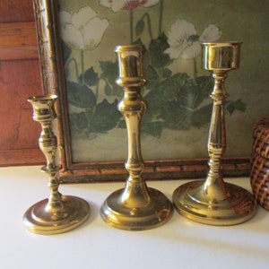 Three Vintage Brass Candlestick Collection, Trio of Mixed Candleholders, Baldwin Brass, Mantel Decor, Hollywood Regency, Brass Decor image 9