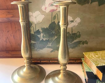 Vintage Tall Brass Candlesticks, Traditional Decor, Mantel Candle Holders, Hollywood Regency, Grandmillennial Decor