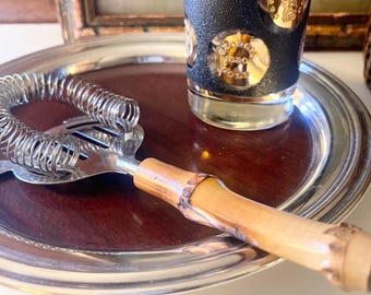 Vintage Bamboo Handle Cocktail Strainer, Retro Barware, Bar Cart Decor, Japan Chinoiserie Bar Tool