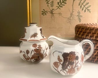 Villeroy Boch Lotosblute Gold Creamer Sugar Set, German Porcelain Chinoiserie Floral Butterflies