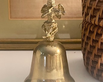 Vintage Brass Cherub Dinner Bell, Golden Angel Bell, Christmas Decor