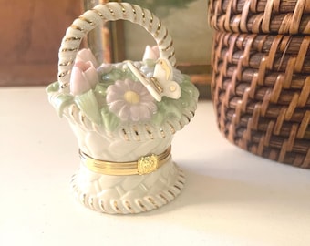Vintage Lenox Treasures "Basket of Blossoms" Floral Trinket Box, Small Vanity Decor, Mother's Day Gift