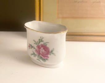 Vintage Bavaria Pink Rose Mini Flat Vase, Toothpick or Tea Bag Holder,Romatic Cottage Core