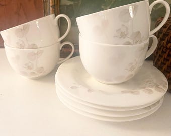 Mikasa "Floral Mist" Set of Four Cups and Saucers, Wedding China