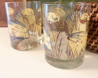 Vintage Tastesetter Pair of DOF Glasses, Seashell Theme, Double Old Fashion, Bar Cart Decor