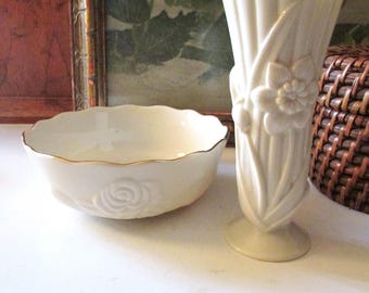 Vintage Lenox Set, Vase and Rose Bowl, Grandmillennial Gift, Mother's Day Gift, Candy Dish, Trinket Dish, Daffodil Vase