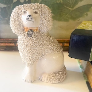 Vintage Confetti Staffordshire England Poodle Dog Figurine, White Dog, English Cottage Decor, Gift For Dog Lover
