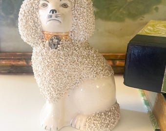 Vintage Confetti Staffordshire England Poodle Dog Figurine, White Dog, English Cottage Decor, Gift For Dog Lover