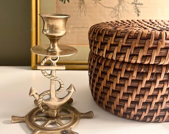 Vintage Brass Anchor Candlestick Holder, Nautical Decor