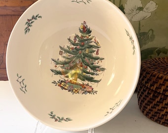 Vintage Large Spode England "Christmas Tree" Round Serving Bowl, Holiday Dining