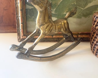 Vintage Large Brass Rocking Horse, Brass Figurine, Nursery Decor, Brass Holiday Decor, Horse Sculpture