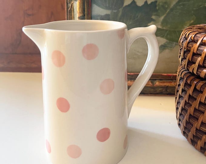 Featured listing image: Vintage English Small Creamer, Moorland Chelsea Works Burslem Pink Polka Dot Jug, Personal Tea Creamer, English Cottage China